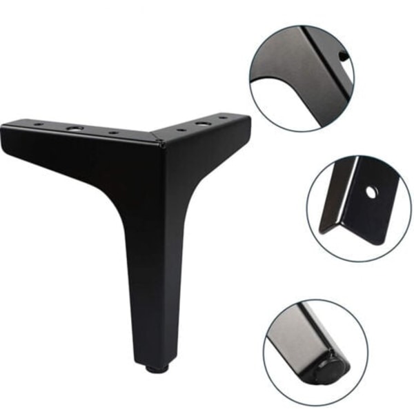 Ulisem Set med 4 Sängben i Metall i Triangelform - Svart, Höjd 10 cm.ca