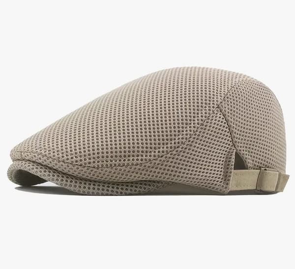 Herrarnas Mesh Newsboy Flat Cap, Andningsbar Lättviktspolyester Med Justerbart Spänne, För Utomhusaktiviteter, Beige, 55-60 Cm