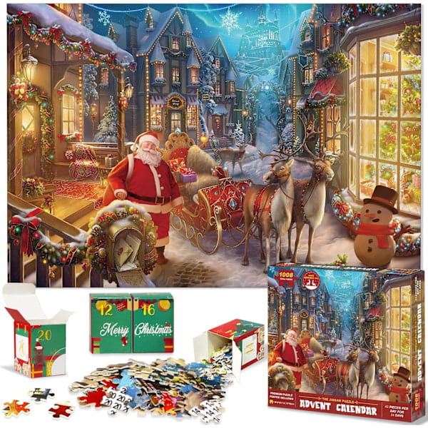 Julekalender-puslespill 2024 - 1008 brikker - 24-dagers julekalender - Perfekt julegave til barn og voksne