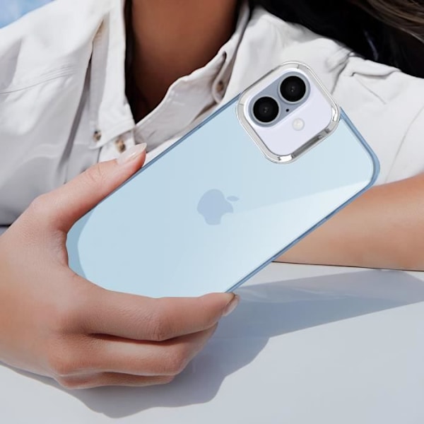 iPhone 16 Soft Smoke Finish Contour Kamera Metalisk Lyseblå Etui Transparent