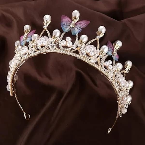 Tiara til piger Krystal tiara Perle Prinsessekrone til piger Håndlavet Sommerfugl Perle Piger Tiaraer til børn 5-16 år Gaver
