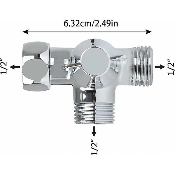 Solid messing 3-vejsventil, 3-vejs afledningsventil, 3-vejs bruseventil, G1/2 \" T-adapterventil, til brusebad, håndbruser og afledningsbruser