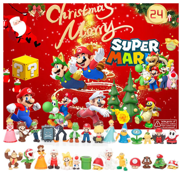 Super Mario Adventskalender för Barn 2024, 24 överraskande julklappar med färgglada Mario-leksaker