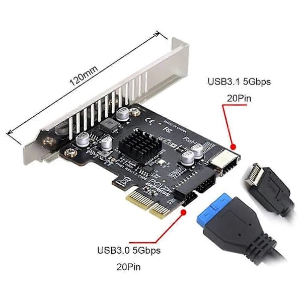 VL805 Moderkortsadapter 5 Gbps Typ E USB 3.1 Frontpanel Hona & USB 2.0 till PCI-E 1X Expresskort