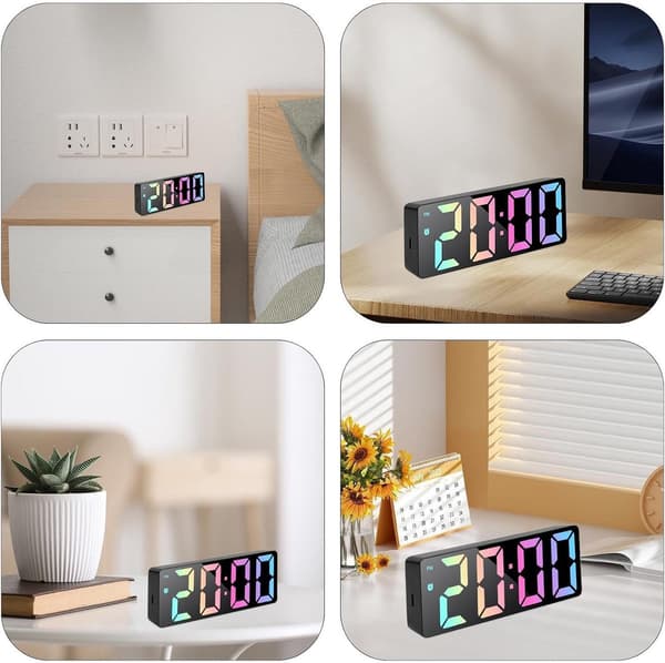 Digital väckarklocka med justerbar snooze, stor display, datum och temperatur för barn, vuxna, sovrum, resor, svart