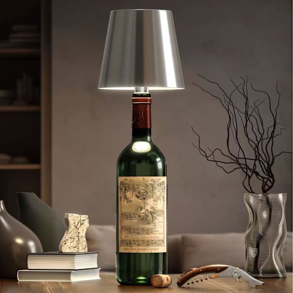 Trådlös LED-flasklampa för vin (Silver) Silverfärgad Silvrig Silvrig