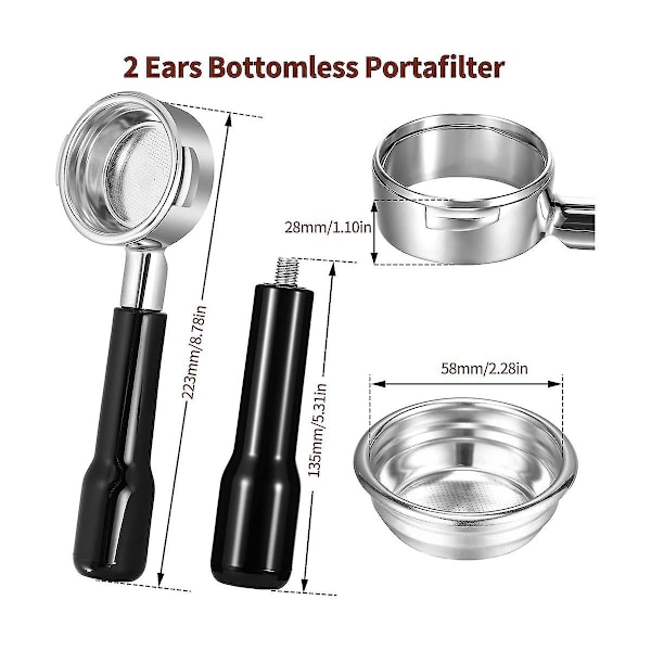 58 mm Pohjaton Portafilter 2-Korvainen Espresso Portafilter Suodatinkorilla E61 Rocket, Faema, Rancilio Kahvinkeittimelle .CA