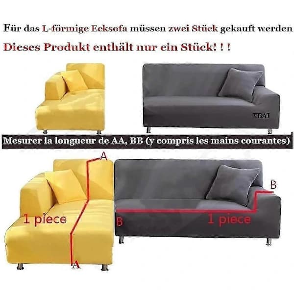 [CA] Stretch Sofatrekk for 1/2/3/4-seter & L-formet hjørnesofa, vaskbart polyestertrekk, Grå