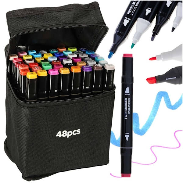 48-pack med tuschpennor med fodral - färgpennor, dubbelsidiga pennor