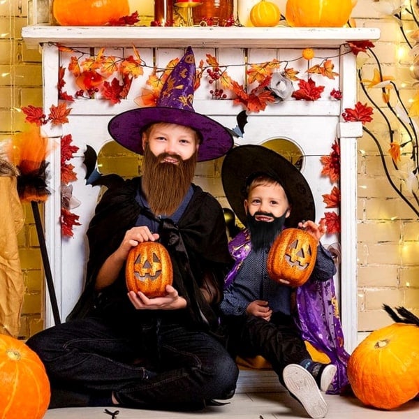 4 st lösskägg, Halloween-skägg, tomteskägg, vitt långt hår, svart skägg, festskägg_ca