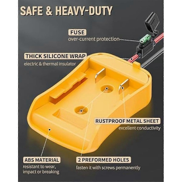 CASA 2 stk. Power Wheel Adapter til 20V Lithium Batteri, Batteriadapter med Ledningsnetstik, DC Pow