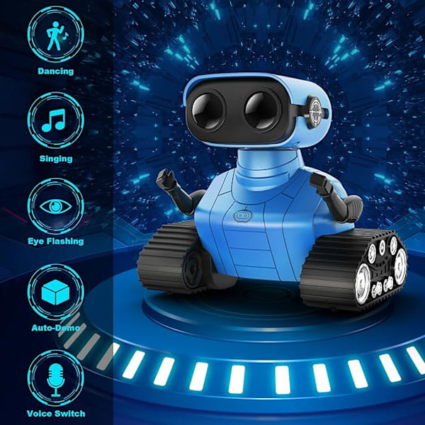 Uppladdningsbar Emo-robotleksak med dansrörelser och LED-ögon, fjärrkontroll för barn 5+