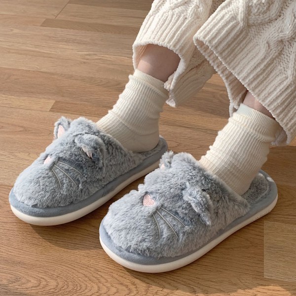 Women's Slippers, Winter Cotton Slippers with Cat Design