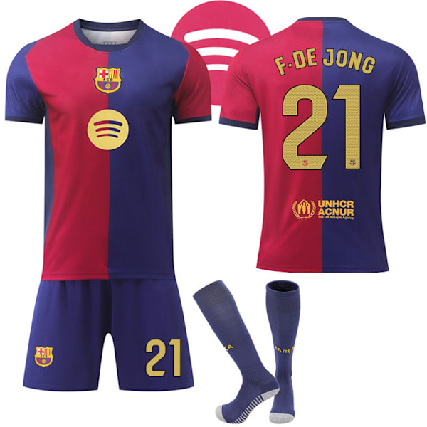 Barcelona Hemma Fotbollströja Barn & Vuxen 2024-2025 Med Strumpor No.21 F.DE JONG S