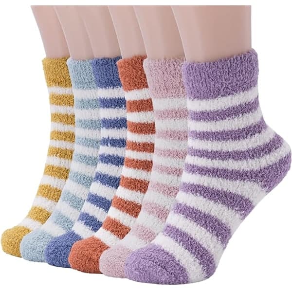 6 par varme, bløde sokker til kvinder, sengesokker til kvinder, bløde mikrofiber tykke, bløde sokker til kvinder størrelse 4-7 til vinteren