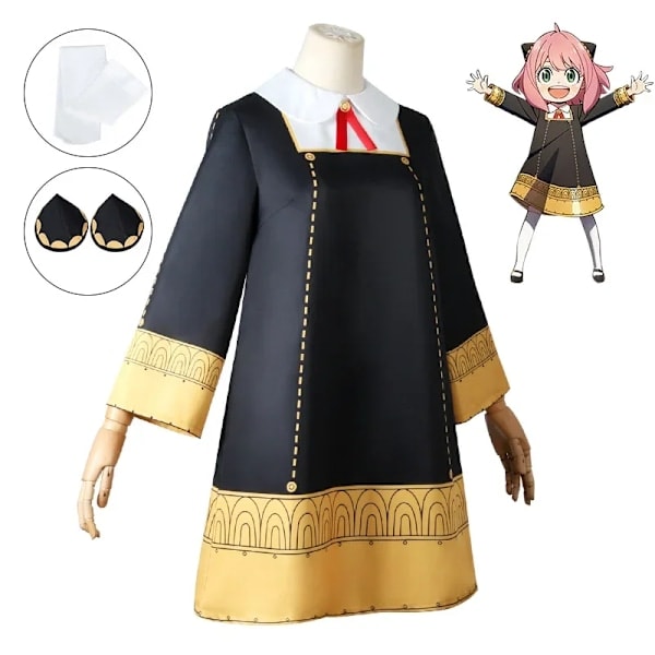 Anya Forger Cosplay Anime SPY X FAMILY Anya Forger Cosplay Kostyymi Mekko Nukkeperuukki Tytöt Naiset Uniformi Halloween Asut S peruukki