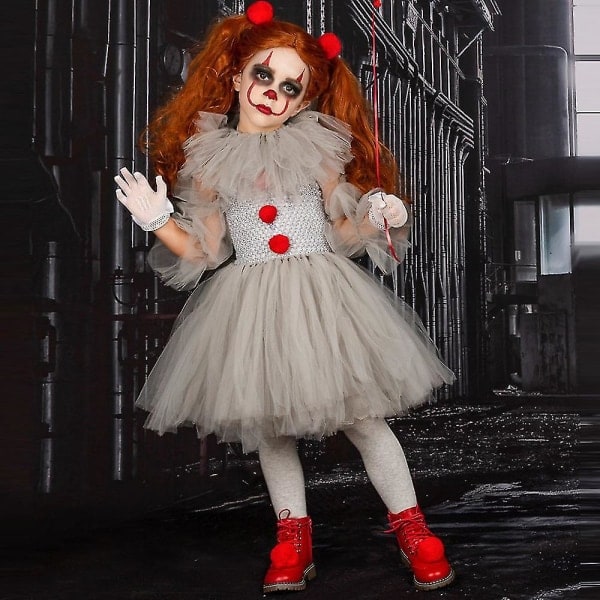 Clownklänning för flickor Pennywise Cosplay-set Halloween-karnevalfest för barn Fancy Dress Up_nn 8-9T 8-9T