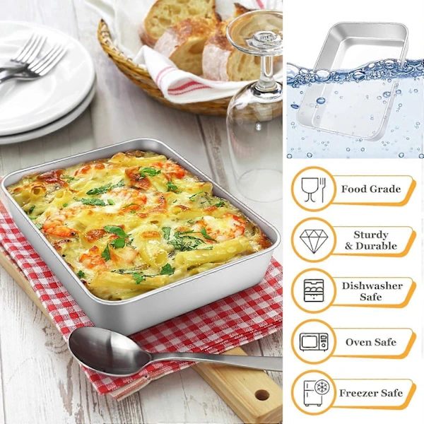Small Baking Dish, 2-pack, Deep Cake Pan, Rectangular Baking Sheet, Pans Ideal for Lasagna, Cakes, Pizza, Flat Surface, Dishwasher Safe, 23x17x5 cm