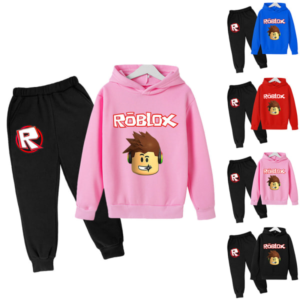 Lasten Roblox Painettu Cartoon Tracksuit Huppari Pitkät Housut Vaaleanpunainen 150cm