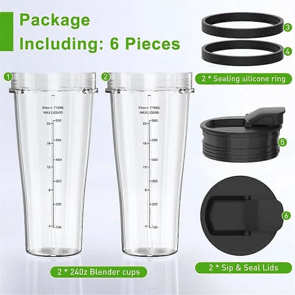 Blender Reservedeler for Ninja, 24oz Ninja Blenderkopper med Lokk, Blenderblad for Nutri Ninja