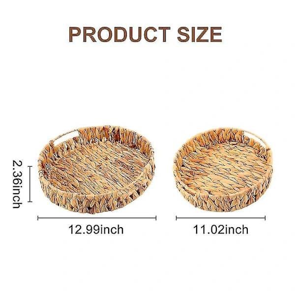 2 st runda sängbrickor av sjögräs, set om 33 cm + 28 cm i diameter, fruktskål