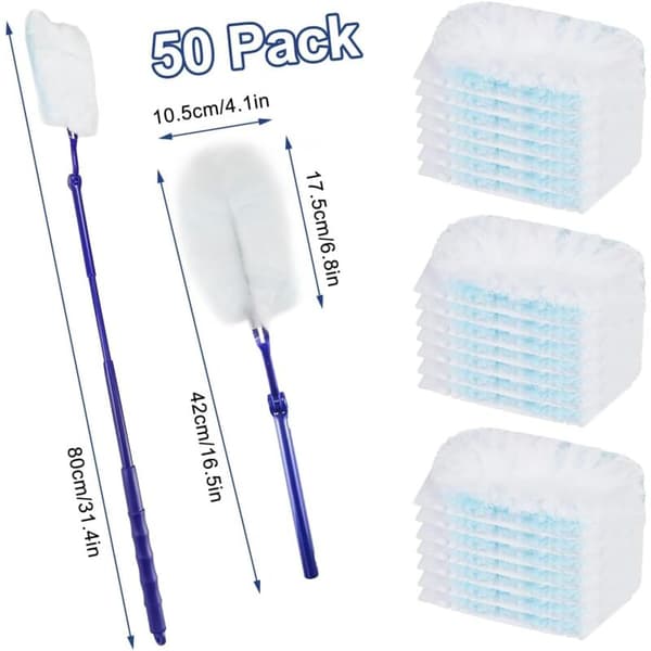52 Refills Compatible with Swiffer Duster Kit Includes 1 Handle 1 Telescopic Pole 52 Dust Collecting Pads