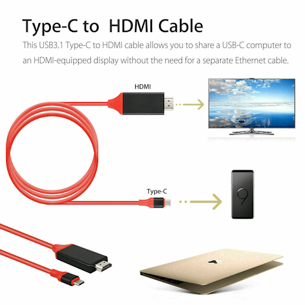 För Samsung Galaxy S10 Note 9 Macbook USB-C Typ C Till HDMI HDTV TV Kabel Adapter_ca