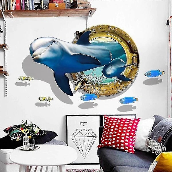[CA]EVAGO 3D Söt Delfin Väggdekal Dekaler Sovrum Bakgrund Avtagbar Post