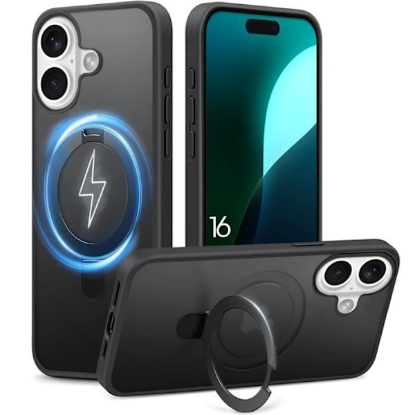 iPhone 16-fodral, hårt stöttåligt skydd med roterande magnetisk ringhållare - svart navy blue