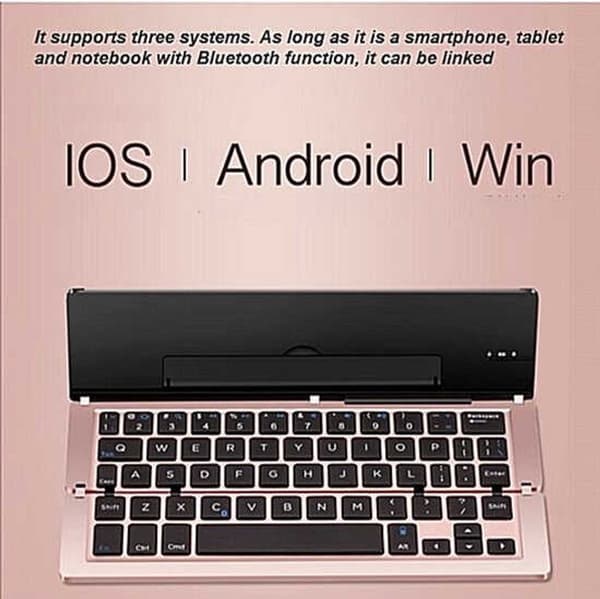 Sammenfoldeligt Bluetooth-tastatur med aluminiumslegeringshus, indbygget telefon- og tabletstativ, 58 taster til Windows, Android og iOS