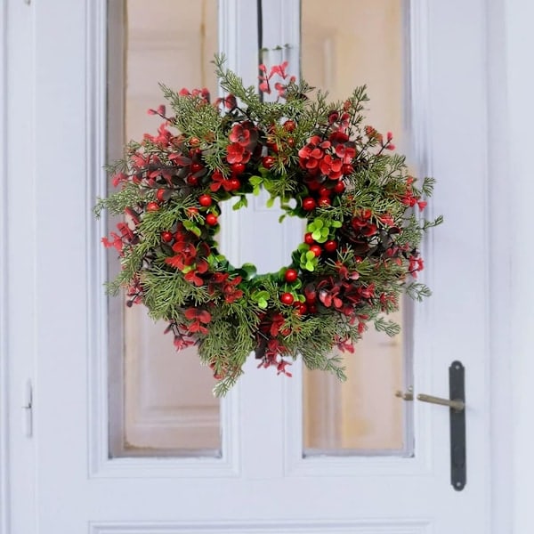 Julekrans, dørkrans, utendørs jul, 35 cm, julekrans, kunstige kranser for ytterdøren, feriehjemdekorasjon