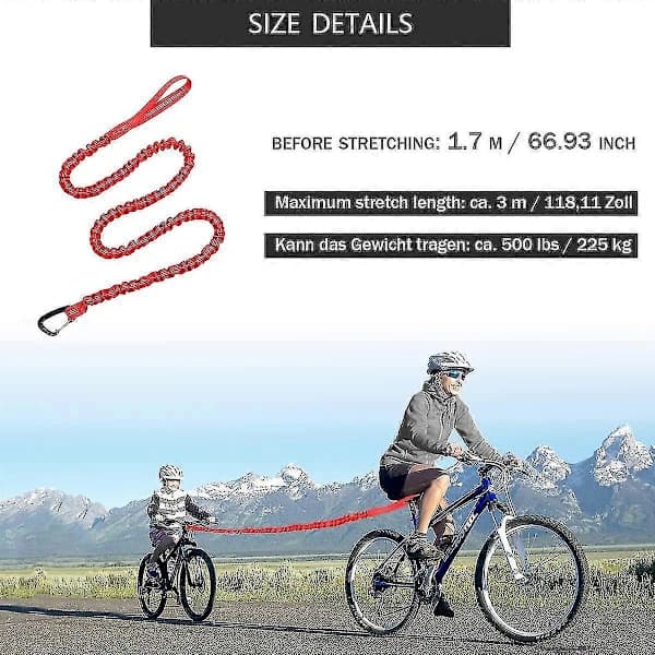 Cykelbugserline Børnebugserline til cykel Bugserrem Elastisk cykelbungee-bugserline, lastekapacitet 225 kg (rød - 170 cm)
