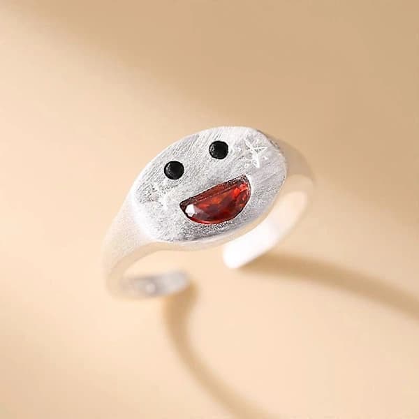 925 sterling sølv frostet diamant smiley face ring for kvinner enkel søt temperament åpen design ring