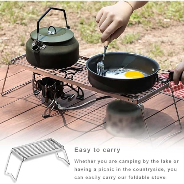 Sammenklappelig campinggrill i rustfrit stål med justerbar rist til camping, picnic, indendørs grill 30 x 16 cm