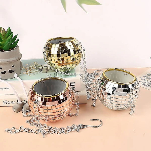 Discokula Hängande Blomkruka för Inomhusväxter Blomplantering Hängande Korg Silver