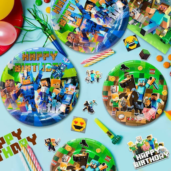 Festlig Utrustning för Minecraft – Dekorationer och Pixelservis, Festutrustning med Videospelstema Färgglad tallrik