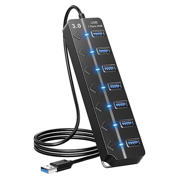 7-ports USB Hub Splitter Multi Hub USB 3.0 Adapter USB Flere Porte Strømadapter med Strømafbryder