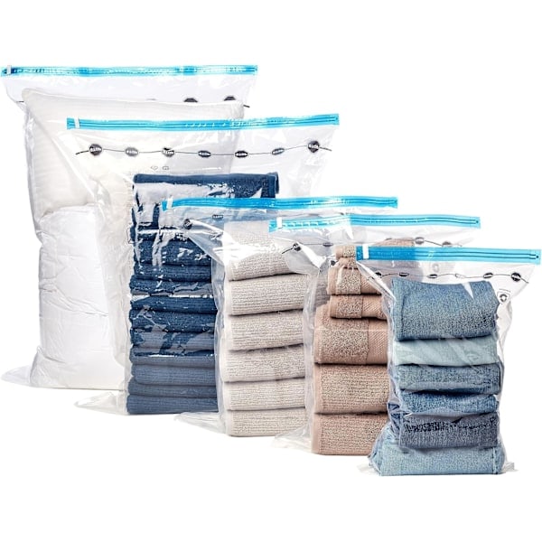 Basics vakuumposer til tøj med lufttæt ventil og håndpumpe - Jumbo, 6-pak, lynlås, transparent 6 pak(jumbo) størrelse