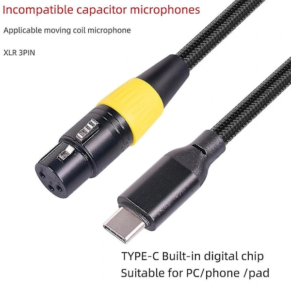 USB C til XLR Hun Kabel Type C Han til 3 Pin XLR Hun Mikrofon Computer Lyd Datakabel 3