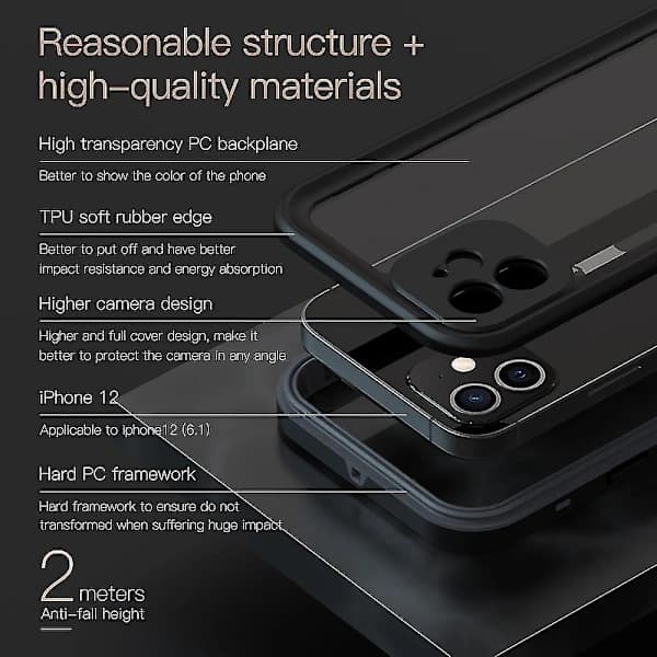 REDPEPPER Dot+ -sarjan läpinäkyvä IP68 vedenpitävä PC+TPU -kuori iPhone 12:lle