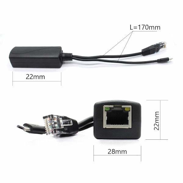 2 kpl Gigabit PoE-jakaja, 48 V - 5 V 2,4 A Micro USB Ethernet -sovitin, Toimii Raspberry Pi 3B+:n, IP-kameran ja muiden kanssa