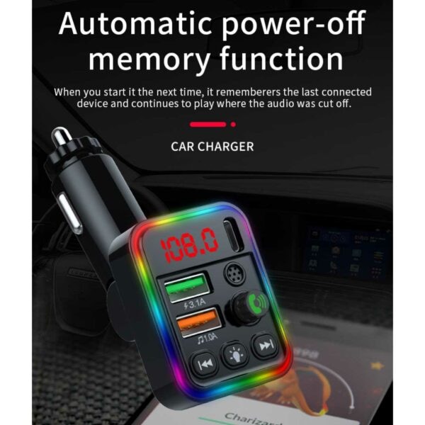 Bluetooth FM-Sender Billader USB-C RGB Sort