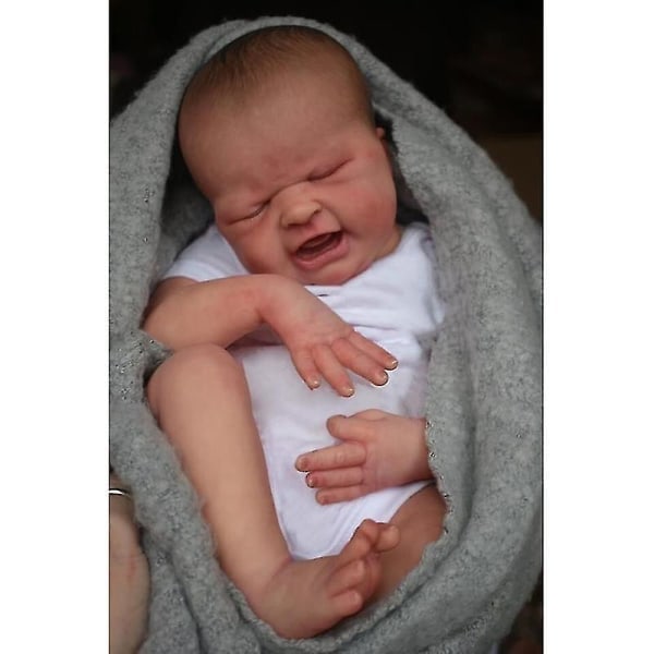 19 tum färdigmålad docka Maria \"Baby's First Cry\" - Precis som på bilden, 3D hudmålad, hår, synliga ådror - Reborn Doll
