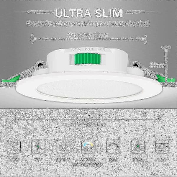 12 stk 7W Hvit LED Downlight Innfelt Taklampe Ultra Slim Spotlight
