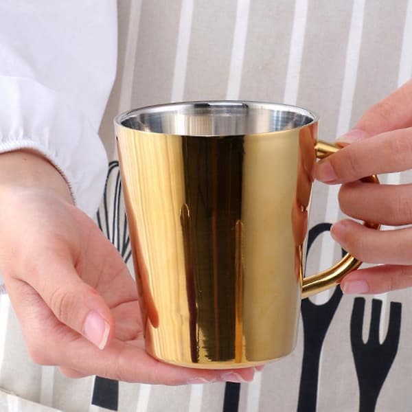 {CA}300 ml kaffekrus i rustfritt stål, bærbart med håndtak - gull