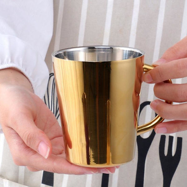 {CA}300 ml rustfrit stål kaffekrus, bærbart med håndtag - guld