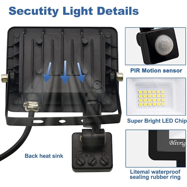 Utomhus rörelsesensorlampa 100W, 10000LM Utomhus LED-strålkastare IP66 Vattentät Kraftfull Utomhus LED-strålkastare, Kallvit (6000K) för trädgård...