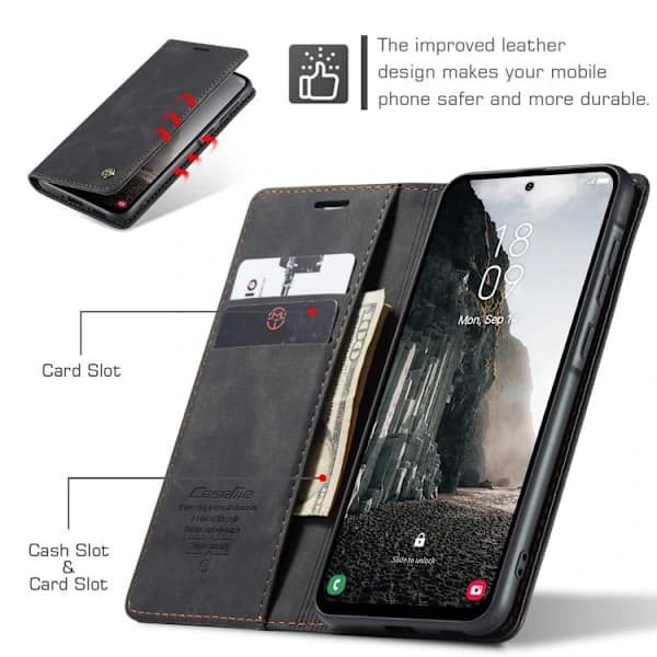Samsung Galaxy A56 Læder Flip Cover med Kortholder Sort