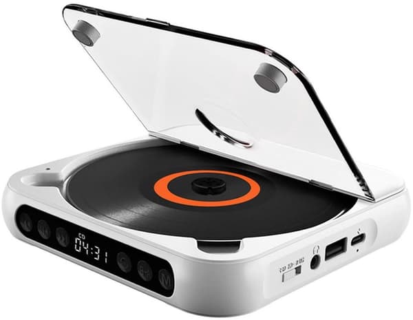 Bærbar CD-spiller med Bluetooth 5.1, LCD-skjerm, USB, 2000mAh batteri, opptil 7 timer, for reise og studier, hvit