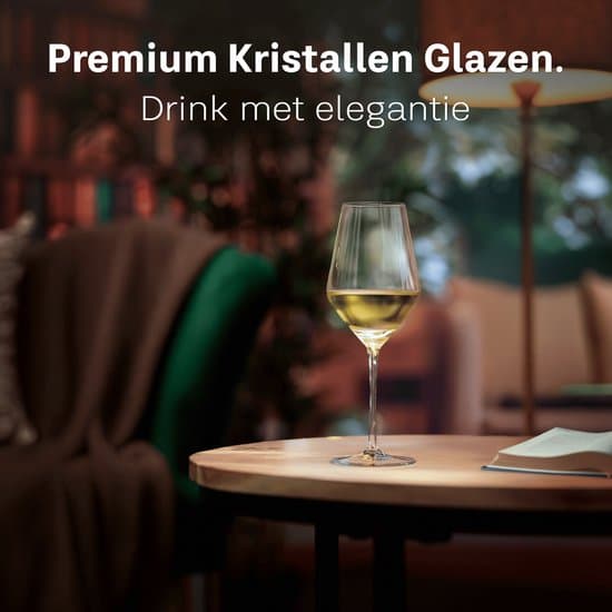 BarDeluxe Vitvinsglas set om 4, handblåst blyfritt kristallglas 420 ml, diskmaskinssäkra, elegant presentförpackning för bar, middag och Chardonnay